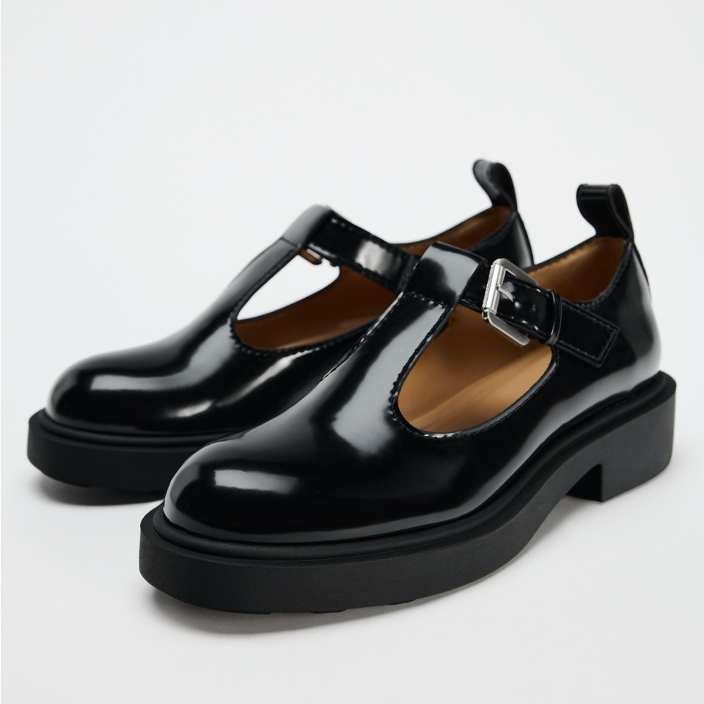 Zara Black Patent Mary Jane Loafers